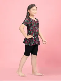 Aarika Girls Sports Wear Pink Colour Leaf Print Nylon Swim Suit-thumb1