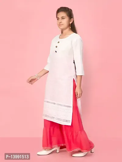 Aarika Girls White Color Cotton Embroidery Kurti-thumb2