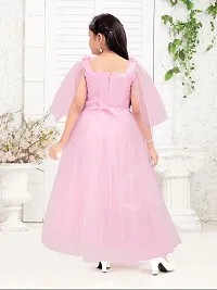 Aarika Girls Party Wear Pink Colour Solid Stone Lace Net Gown-thumb4