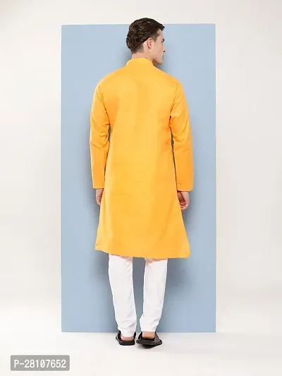Aarika Mens Ethnic Wear Mustard Colour Solid Cotton Kurta Pyjama Set-thumb3