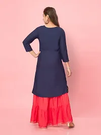 Aarika Girls Navy Blue-Gajri Colour Cotton Printed Kurti Skirt Set-thumb3