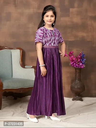 Girls Party Wear Purple Colour Abstract Print Nylon Dress With Belt-thumb2