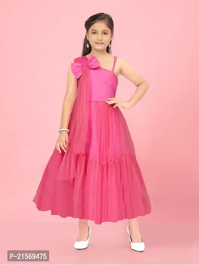 Aarika Girls Pink Colour Solid Net Gown