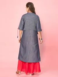 Aarika Girls Blue-Gajri Colour Cotton Printed Kurti Skirt Set-thumb3