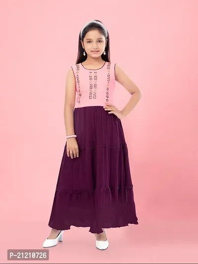 Aarika Girls Peach-Purple Colour Georgette Embellished Gown-thumb0