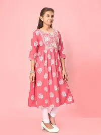 Aarika Girls Pink-White Colour Cotton Embroidery Kurti Legging Set-thumb2