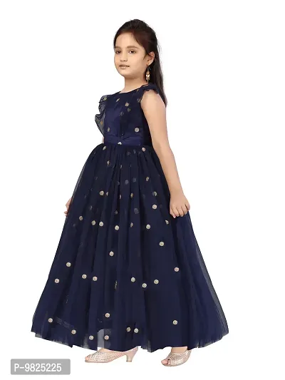 Fabulous Navy Blue Net Embellished A-Line Dress For Girls-thumb3