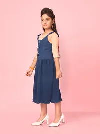 Aarika Girls Navy Blue-Peach Colour Cotton Blend Solid Dress-thumb2