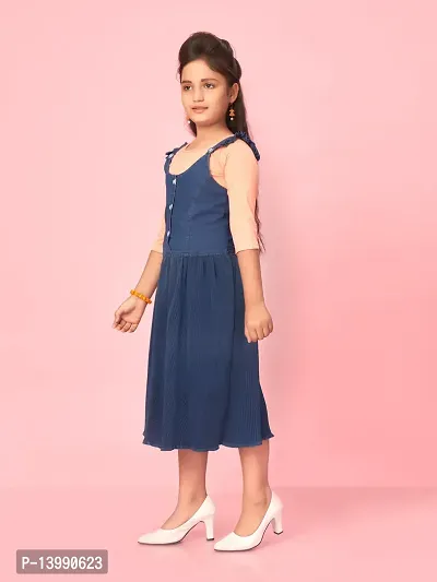 Aarika Girls Navy Blue-Peach Colour Cotton Blend Solid Dress-thumb3