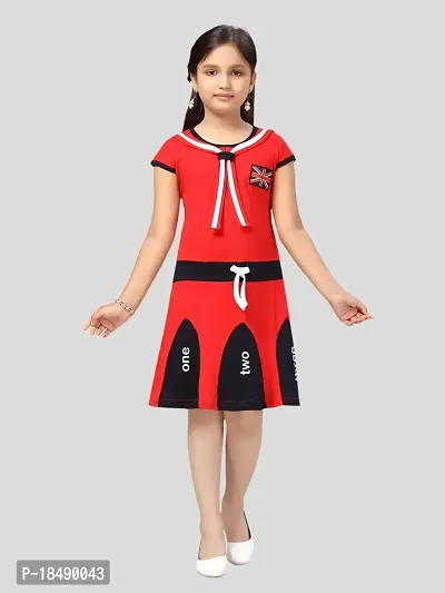 Aarika Girls Red Color Cotton Blend Middi-thumb0