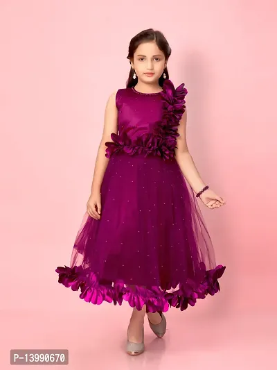 Aarika Girls Purple Colour Nylon Self Design Gown