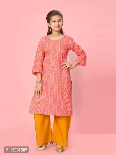 Aarika Girls Gajri Color Cotton Printed Kurti-thumb0