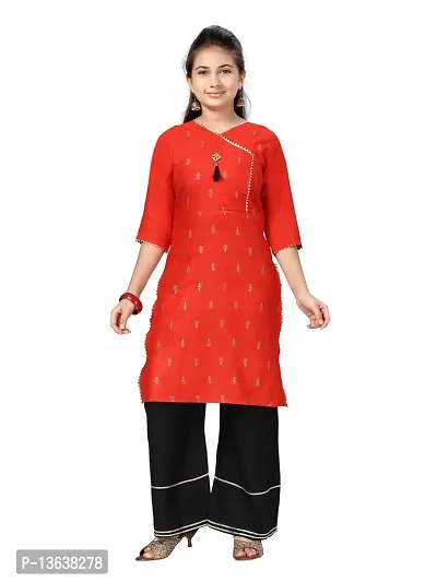 Aarika Girls Red Color Cotton Kurti-thumb0