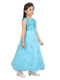 Fabulous Turquoise Net Embellished A-Line Dress For Girls-thumb1