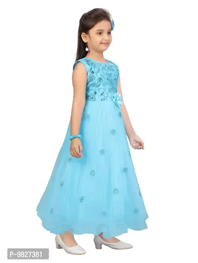 Fabulous Turquoise Net Embellished A-Line Dress For Girls-thumb2