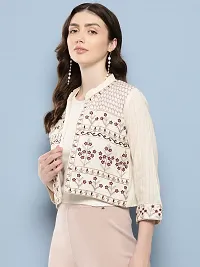 Aarika Womens Ethnic Wear Cream Colour Zari Thread Mirror Embroidery Cotton Ethnic Jacket-thumb4