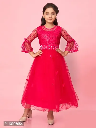Aarika Girls Rani Colour Nylon Self Design Gown