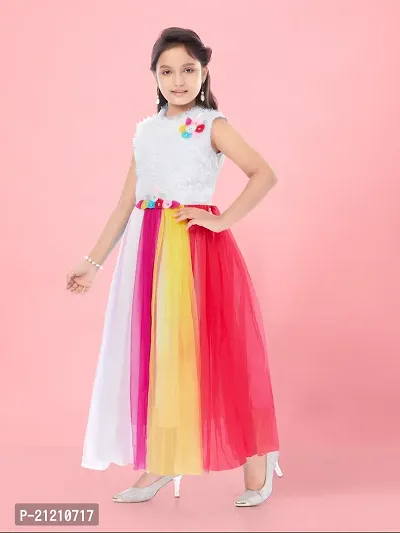 Aarika Girls Multi Colour Net Solid Gown-thumb3