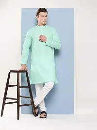 Aarika Mens Ethnic Wear Sea Green Colour Solid Cotton Kurta Pyjama Set-thumb2