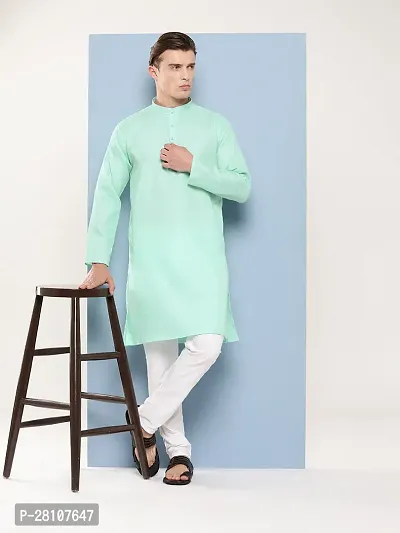 Aarika Mens Ethnic Wear Sea Green Colour Solid Cotton Kurta Pyjama Set-thumb3
