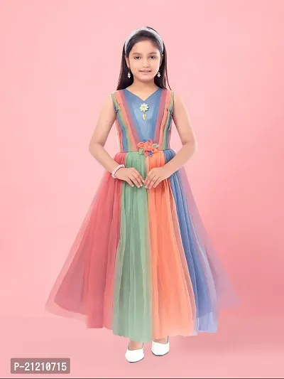 Aarika Girls Multi Colour Net Solid Gown