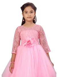 Fabulous Pink Polyester Self Pattern A-Line Dress For Girls-thumb4
