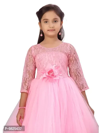 Fabulous Pink Polyester Self Pattern A-Line Dress For Girls-thumb5