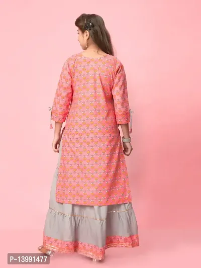 Aarika Girls Gajri-Grey Colour Cotton Printed Kurti Skirt Set-thumb4