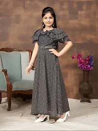 Girls Party Wear Dark Green Colour Floral Print Georgette Dress With Belt-thumb2