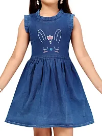 Fabulous Blue Denim Solid A-Line Dress For Girls-thumb4