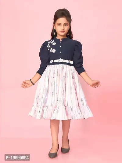 Aarika Girls Pink-Navy Blue Colour Georgette Embroidery Frock-thumb0