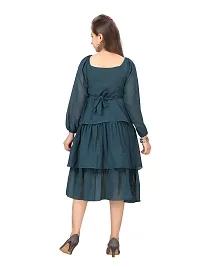 Fabulous Green Georgette Solid A-Line Dress For Girls-thumb3