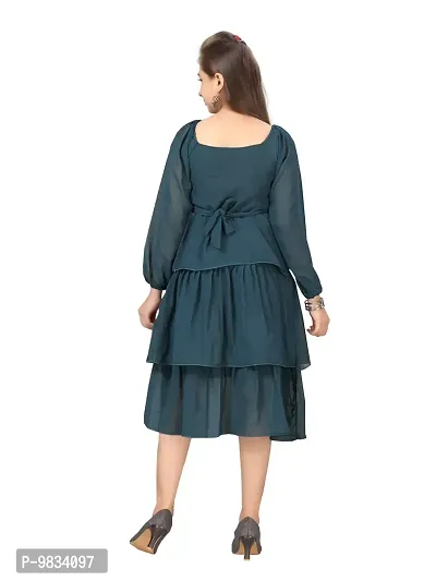Fabulous Green Georgette Solid A-Line Dress For Girls-thumb4