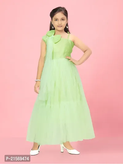 Aarika Girls Neon Green Colour Solid Net Gown