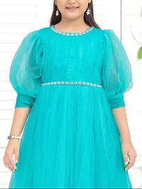 Aarika Girls Party Wear Sea Green Colour Solid Stone Lace Net Gown-thumb2