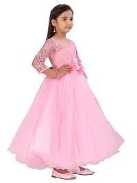 Fabulous Pink Polyester Self Pattern A-Line Dress For Girls-thumb1