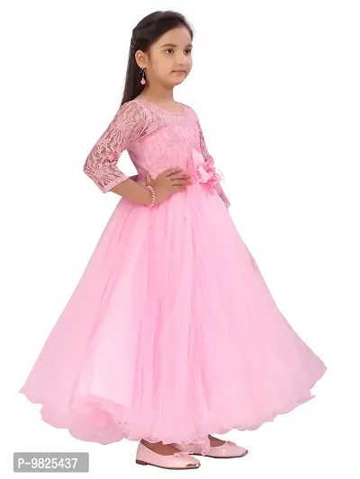 Fabulous Pink Polyester Self Pattern A-Line Dress For Girls-thumb2