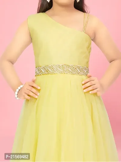 Aarika Girls Lemon Colour Solid Net Gown-thumb5