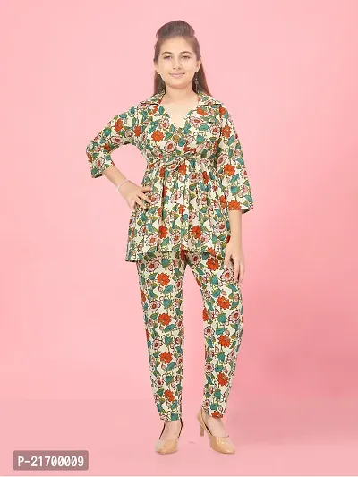 Aarika Girls Multi Colour Floral Print Cotton Co-ord Set