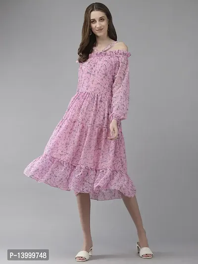 Aarika Womens Pink Color Georgette Printed Dress