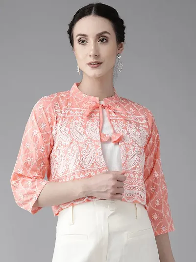 Aarika Womens PEACH Color Chiken Ethnic Jacket