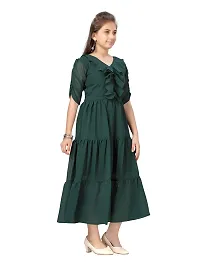 Fabulous Green Georgette Solid A-Line Dress For Girls-thumb1