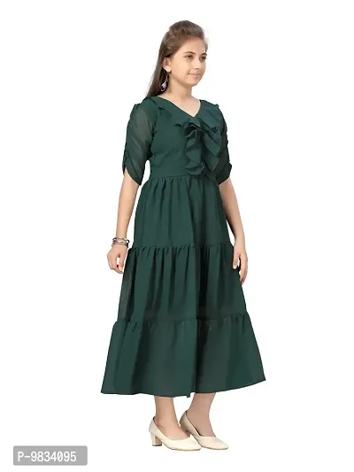 Fabulous Green Georgette Solid A-Line Dress For Girls-thumb2