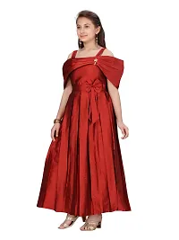 Fabulous Maroon Silk Solid A-Line Dress For Girls-thumb2