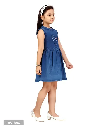 Fabulous Blue Denim Solid A-Line Dress For Girls-thumb2