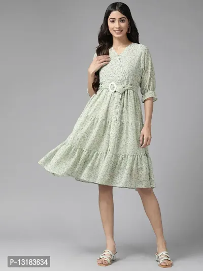 Aarika Womens Green Color Georgette Printed Dress