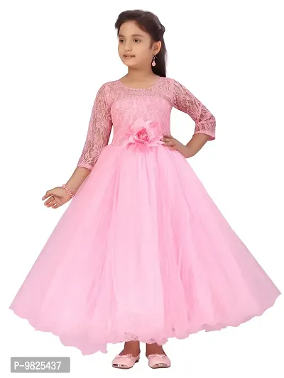 Fabulous Pink Polyester Self Pattern A-Line Dress For Girls-thumb0