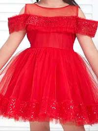 Aarika Girls Party Wear Red Colour Sequin Net Frock-thumb4
