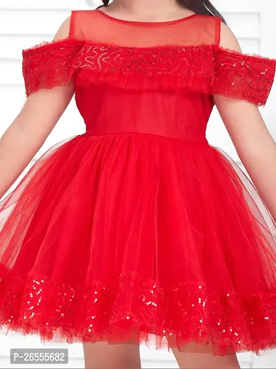 Aarika Girls Party Wear Red Colour Sequin Net Frock-thumb5