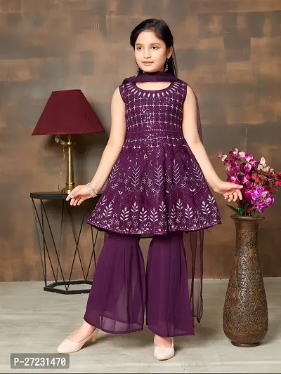 Girls Ethnic Wear Purple Colour Sequin Embroidery Georgette Kurti Sharara Set